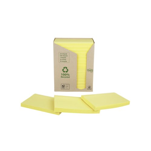 Post-it Recycled Notes 76x127mm 100 Sheets Cardboard Packaging Canary Yellow (Pack of 16) 655-1T