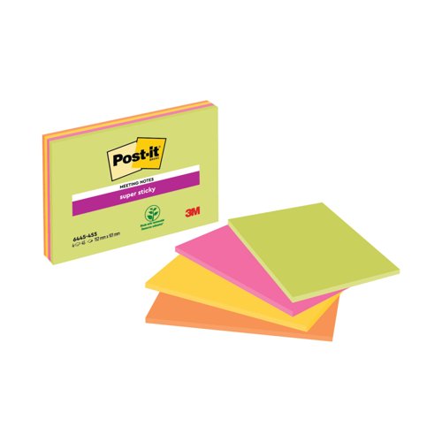 Post-it Super Sticky Meeting 149x98mm Neon Ast (Pack of 4) 6445-4SS