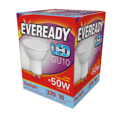 Eveready 4.7w GU10 6500k LED Bulb - Daylight 10,000 Hour Bulbs