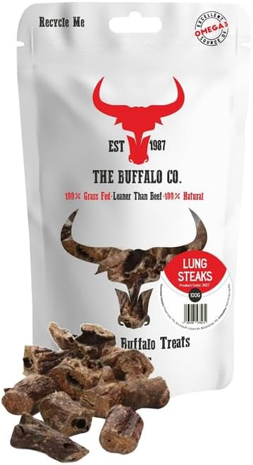 The Buffalo Co. Buffalo Lung Steaks for Dogs | 100% Natural | Dog treats |  1 x 100g