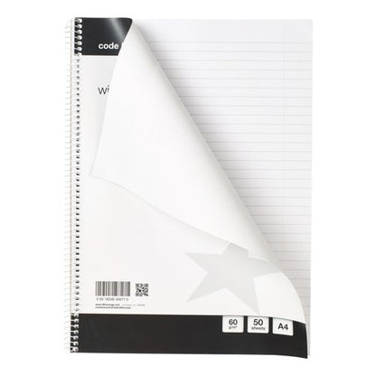 5 Star Spiral Notebook Ruled 60gsm 100 Page A4 Black/White (Pack of 10) 505331