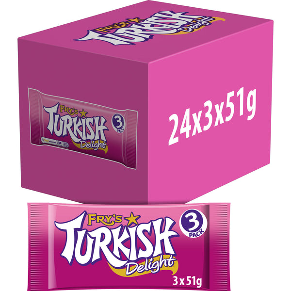 Fry's Turkish Delight | Classic Rose-Flavoured Chocolate Treats with Soft Jelly Centre | 3 x 51g