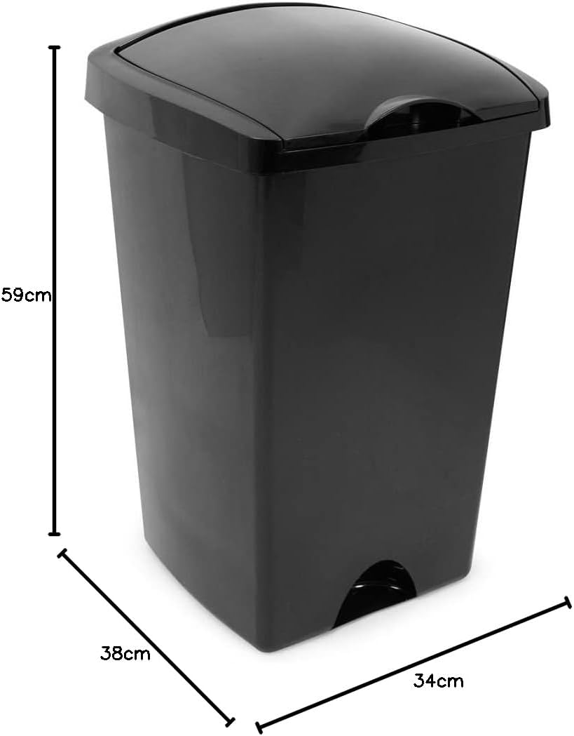 Addis 50ltr Lift Up Flat top Kitchen Waste Trash Complete Bin, All Black