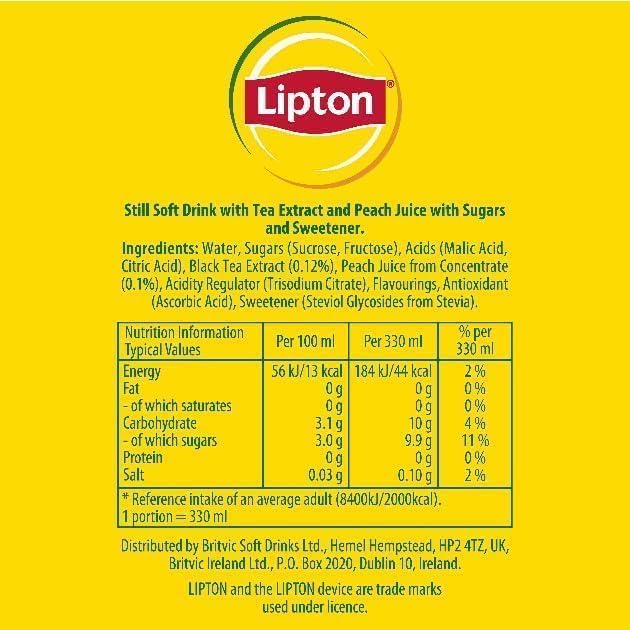 Lipton Peach Ice Tea | 330ml Can| 24 x 330ml Pack