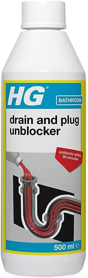 HG Drain & Plug Unblocker, Effectively Removes Blockages & Cleans Blocked Drains 500ml