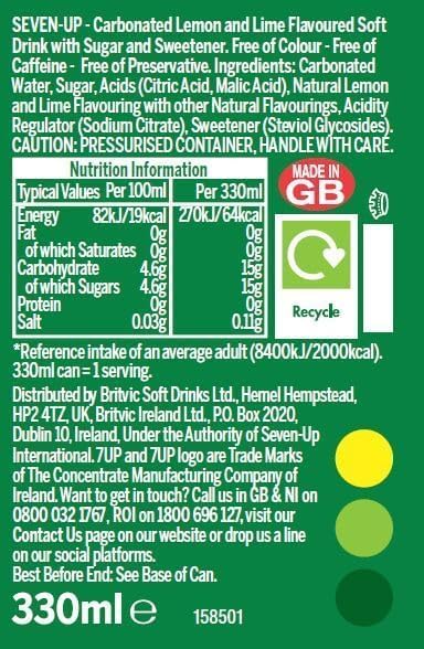 7UP Lemon and Lime Carbonated Cans 24x330ml