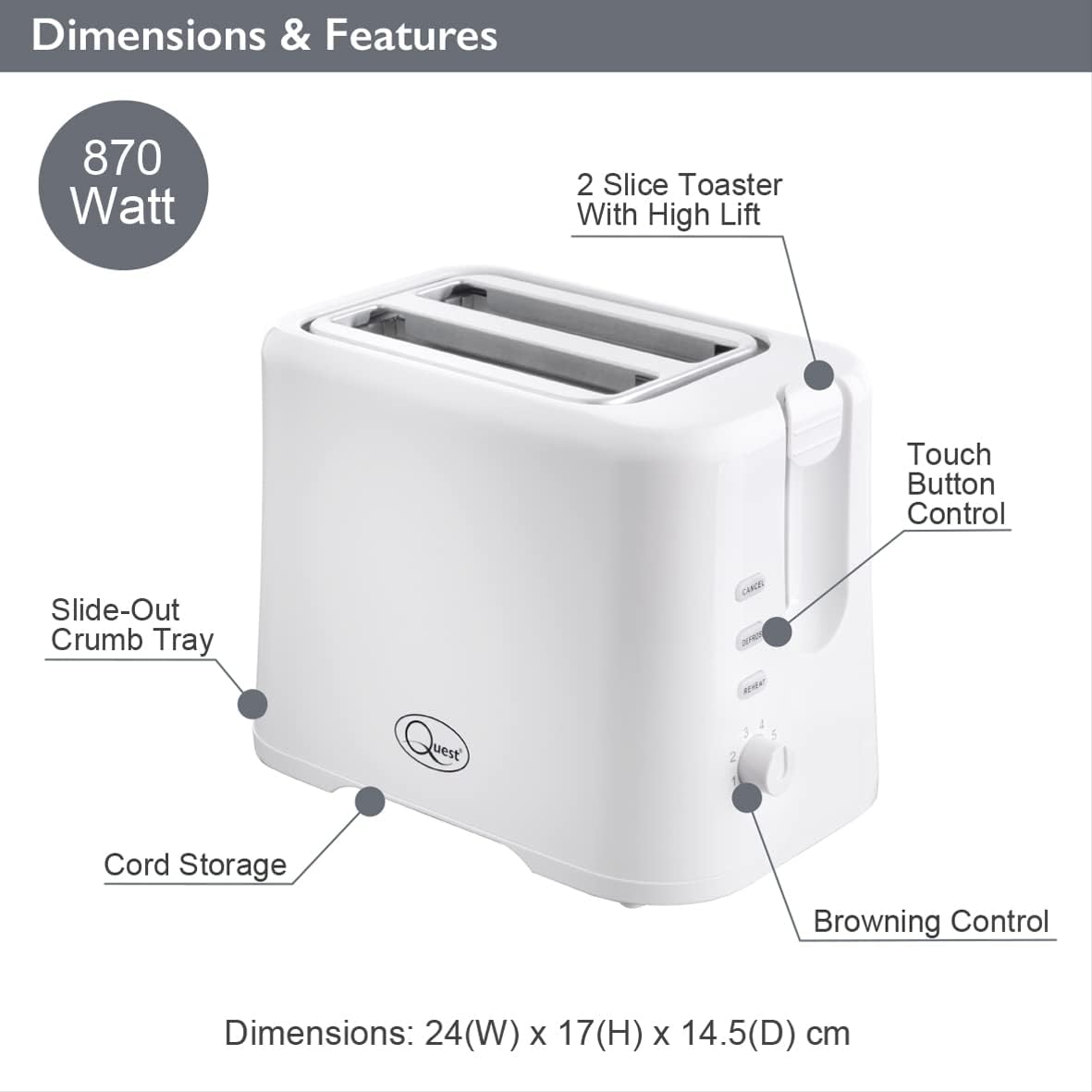 Quest 2 Slice Toaster in White