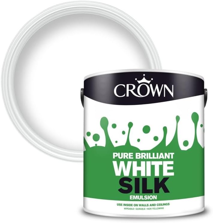 Crown Paint | Silk Emulsion | Interior Walls and Ceilings | Pure Brilliant White | 2.5L
