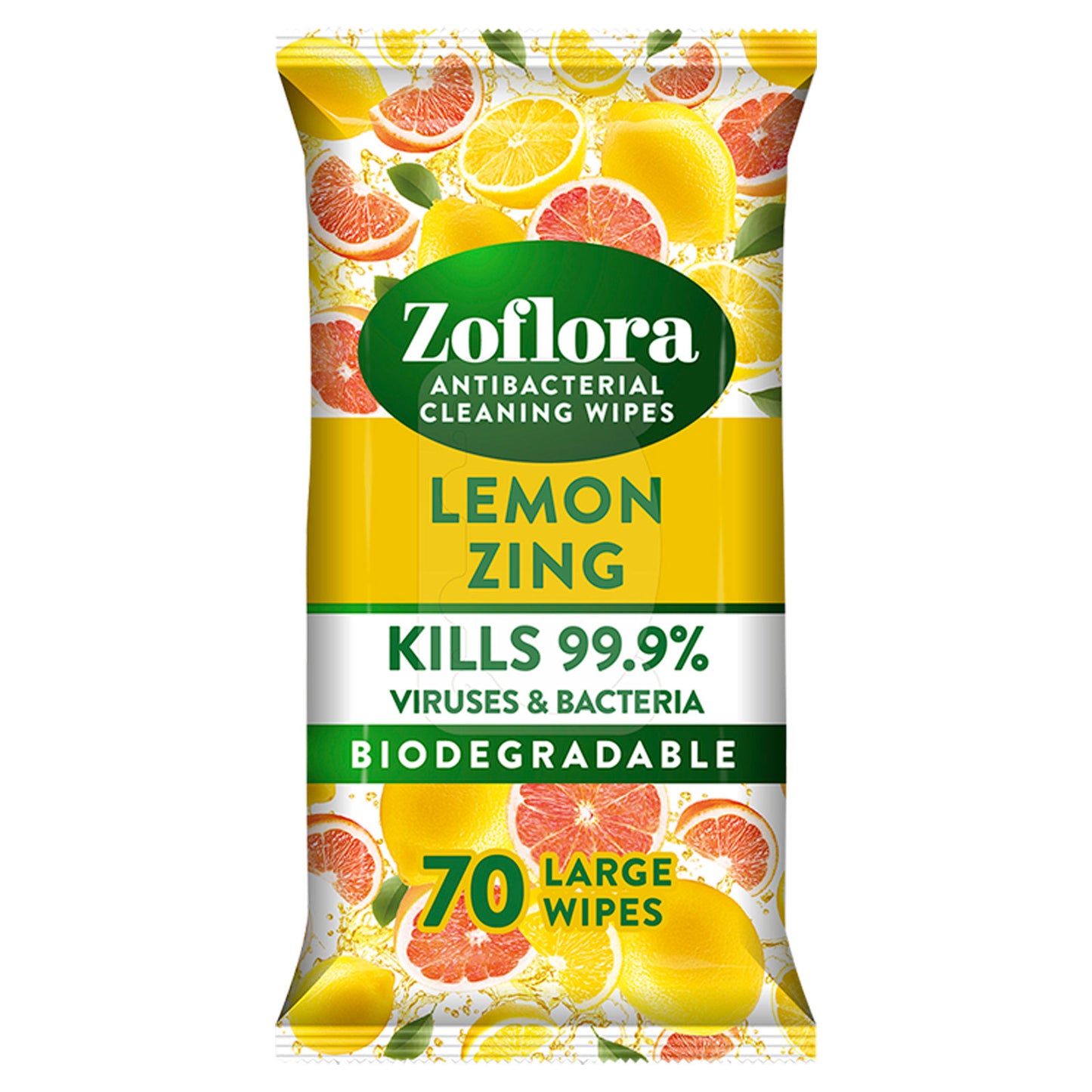 Zoflora Lemon Biodegradable Wipes, Antibacterial Multi-Surface Cleaning Wipes, 70's