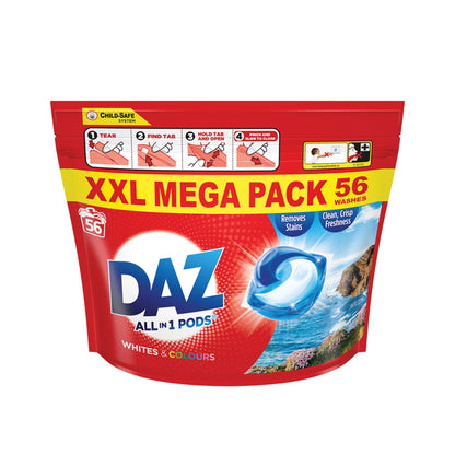 Daz ALL in 1 PODS Washing Capsules, Whites & Colours, 56 Washes