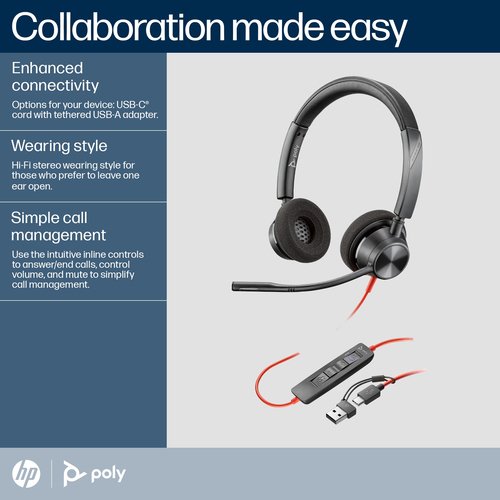 Poly Blackwire 3320 Stereo MS USB-C/A Headset 8X220AA