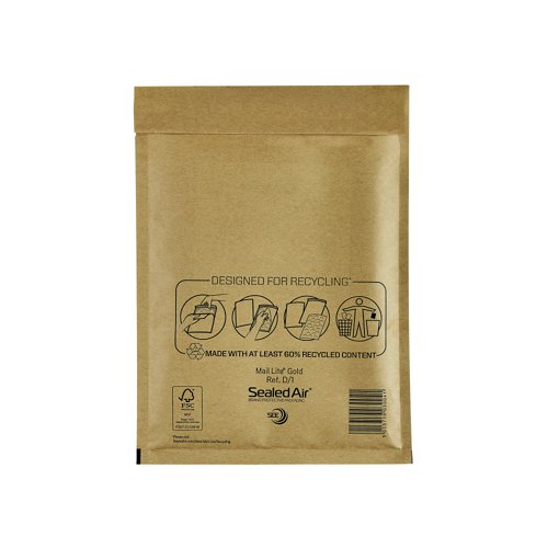 Sealed Air Bubble Lined Postal Bag D1 180x260mm Gold (Pack of 100) MQ50137