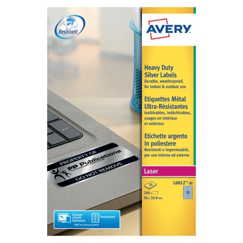 Avery Laser Label H-Duty 10 Per Sheet Silver (Pack of 200) L6012-20
