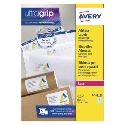 Avery Mini Laser Labels 38.1 x 21.2mm White (Pack of 1625) L7651-25