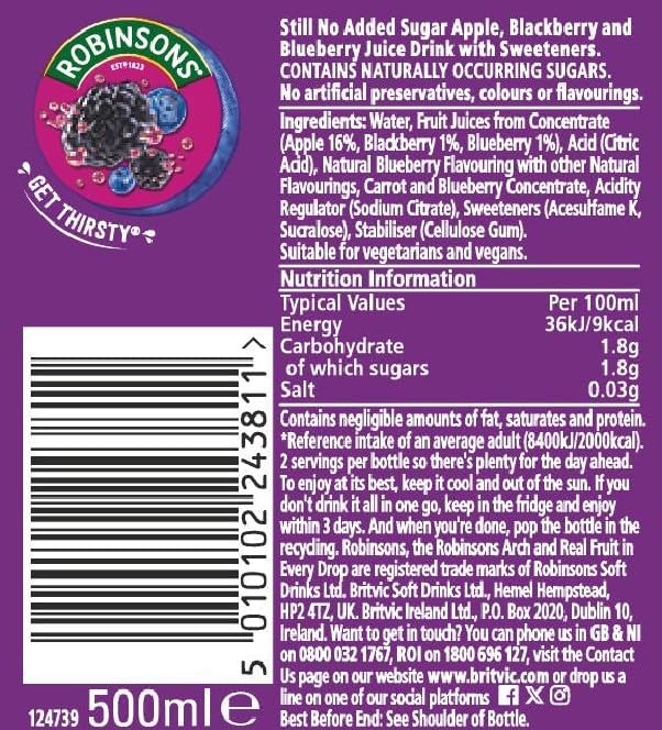 Robinsons RTD Blackberry & Blueberry Bottle 12 x 500ml