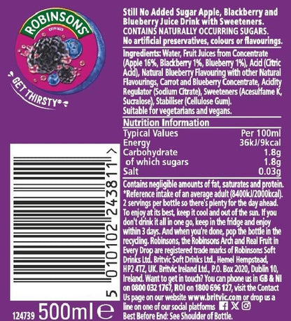 Robinsons RTD Blackberry & Blueberry Bottle 12 x 500ml