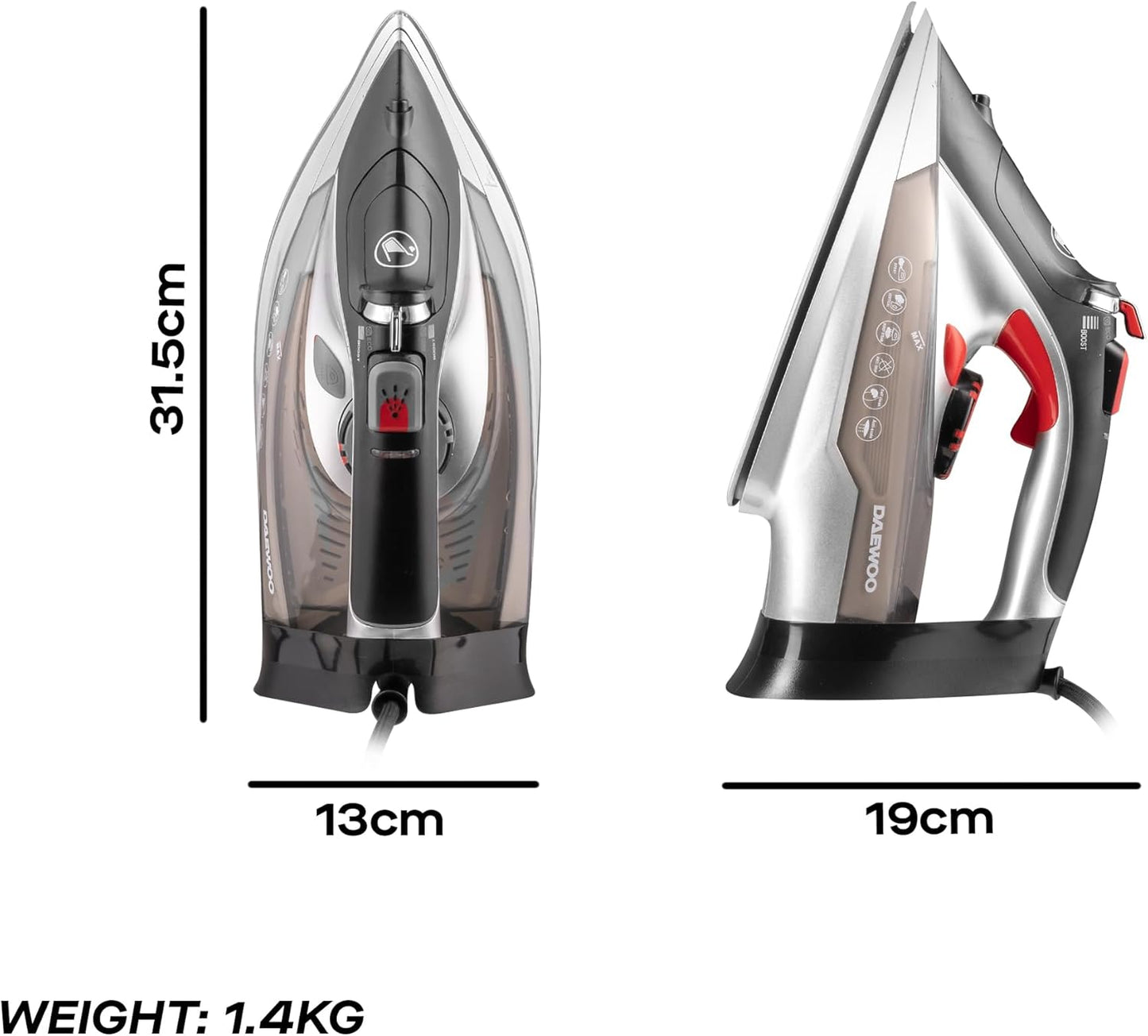 Daewoo Glide Steam Iron |  The Power Glide | 3000w | Black and Grey