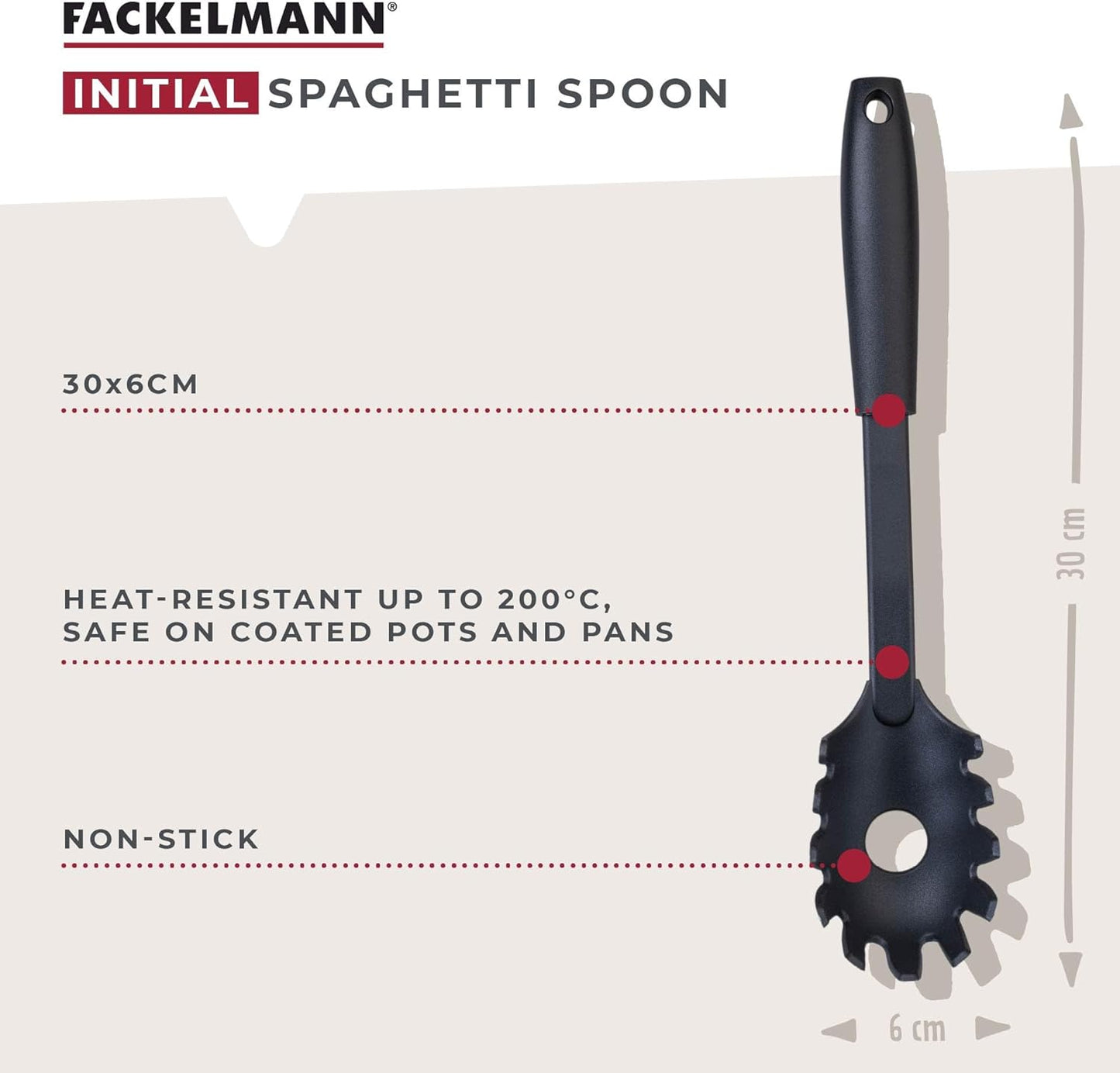 Fackelmann Initial Spaghetti Spoon 30cm, Black