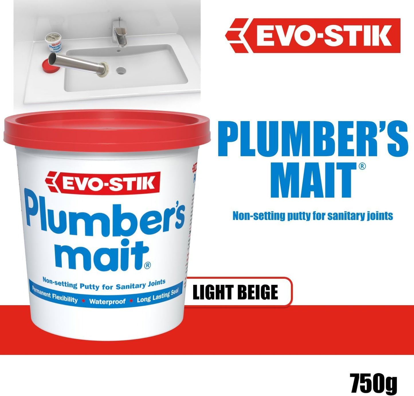 Evo-Stik Plumber'S Mait, Non-Setting Putty For Sanitary Joints, Waterproof, 750G