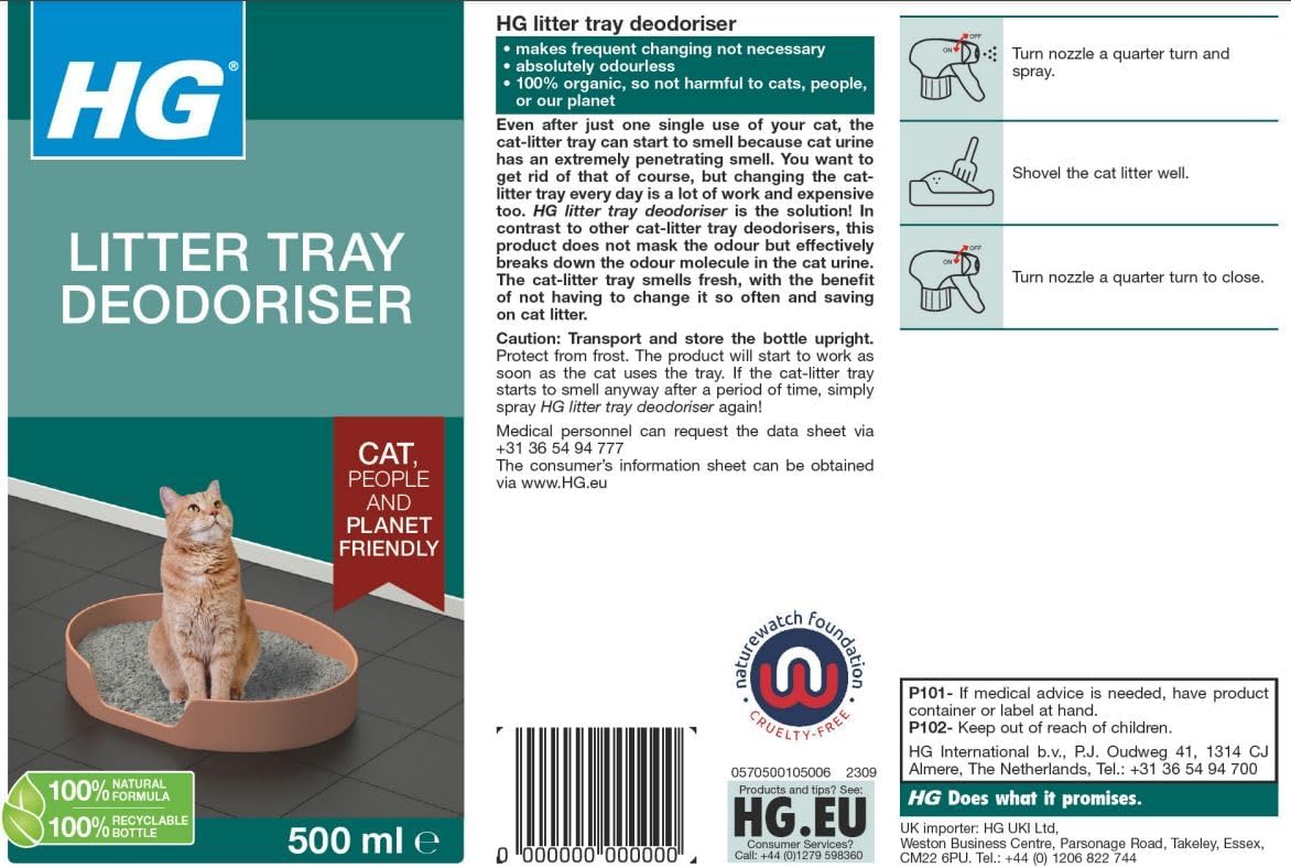 HG Cat Litter Deodorant, Natural Cat Litter Deodorizer Spray 500ml