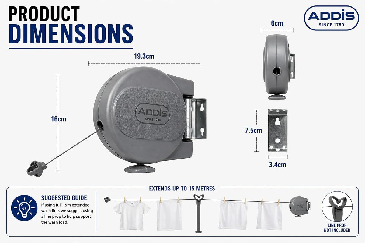 Addis Retractable Outdoor Space-Saving Washing Line, Up To 15 M