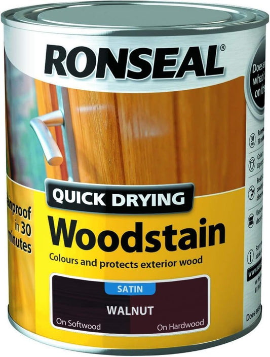 Ronseal Walnut Satin Woodstain | Soft or Hard Wood | Quick Drying | 2.5L