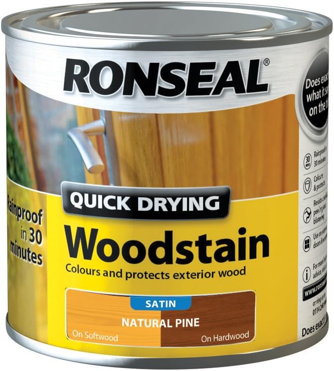Ronseal Natural Pine Satin Woodstain | Soft or Hard Wood | Quick Drying | 250ml