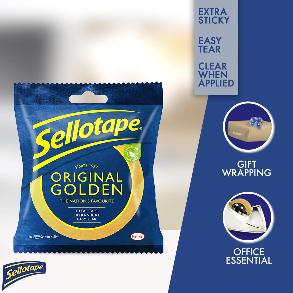Sellotape Original Golden, Multi-Purpose Clear Tape  24Mm X 50M