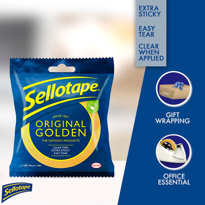 Sellotape Original Golden, Multi-Purpose Clear Tape  24Mm X 50M