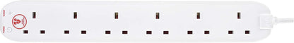 Masterplug Six Socket Power Surge Protected Extension Lead, 2 Metres, White