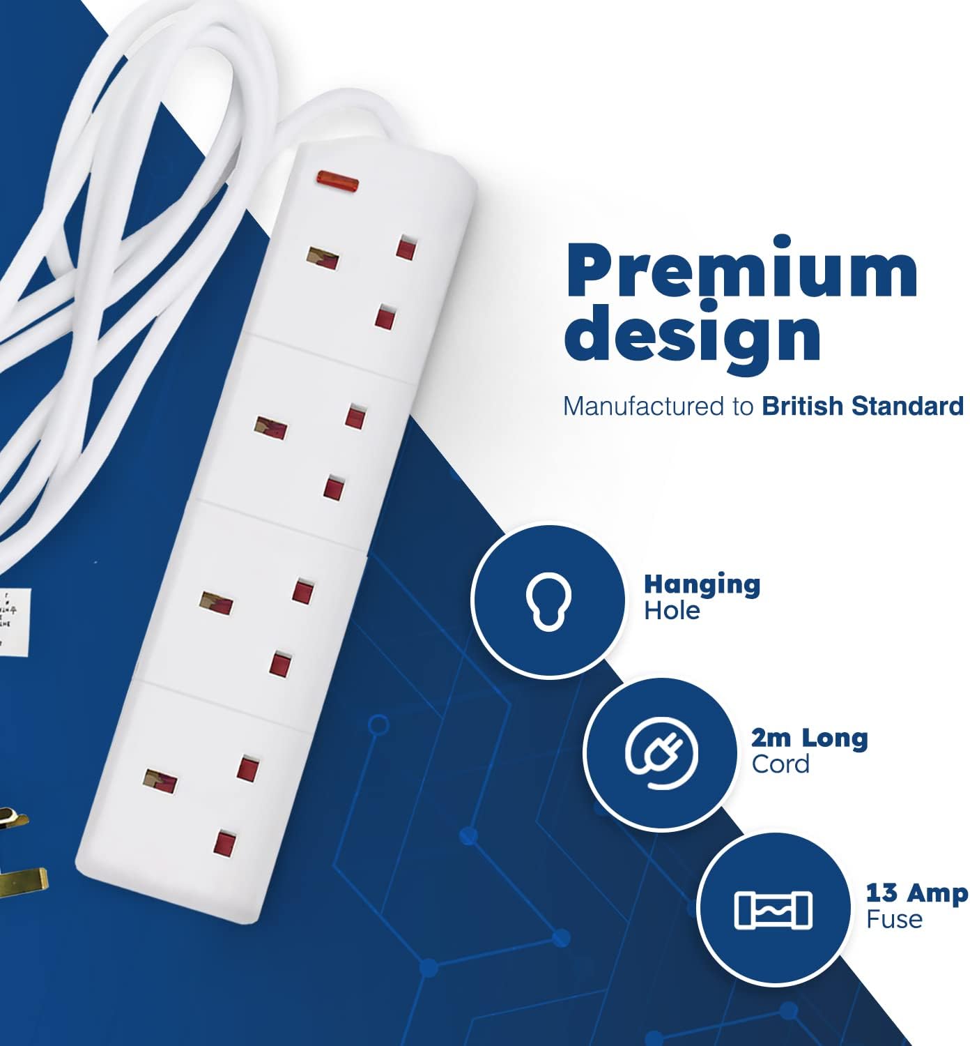 Fixtures Extension Lead 2m 4 Socket White