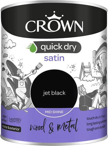 Crown Quick Dry Gloss Interior &amp; Exterior Jet Black 750ml