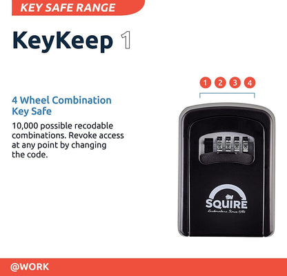 Squire Key Safe Box - 4 Wheel Combination Lock - Wall Mounted Key Safe