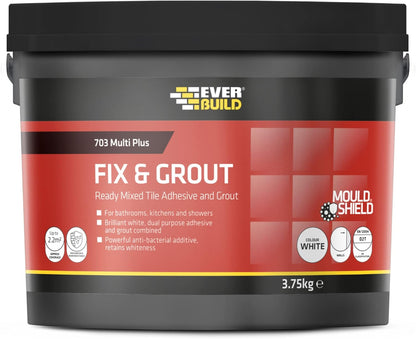 Everbuild 703 Fix And Grout Tile Adhesive |  Ready Mixed 3.75kg | Mould Sheild