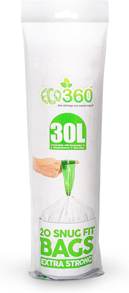 Ecobag - 20 Pack White Kitchen Drawstring Bin Liner - 30L