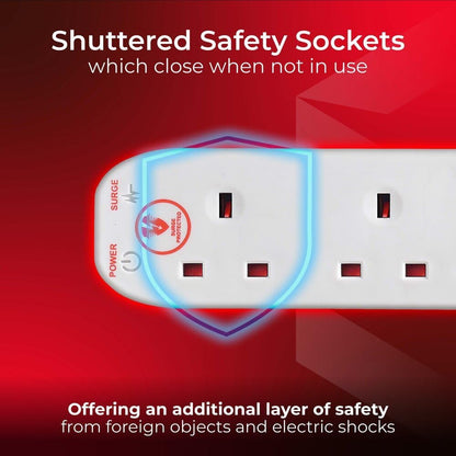 Masterplug Six Socket Power Surge Protected Extension Lead, 2 Metres, White