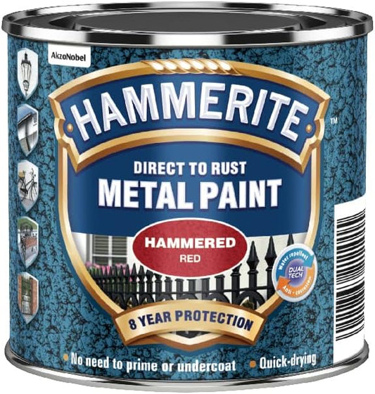Hammerite Paint Direct To Rust Exterior | Hammered Red Metal Paint 250ml Tin