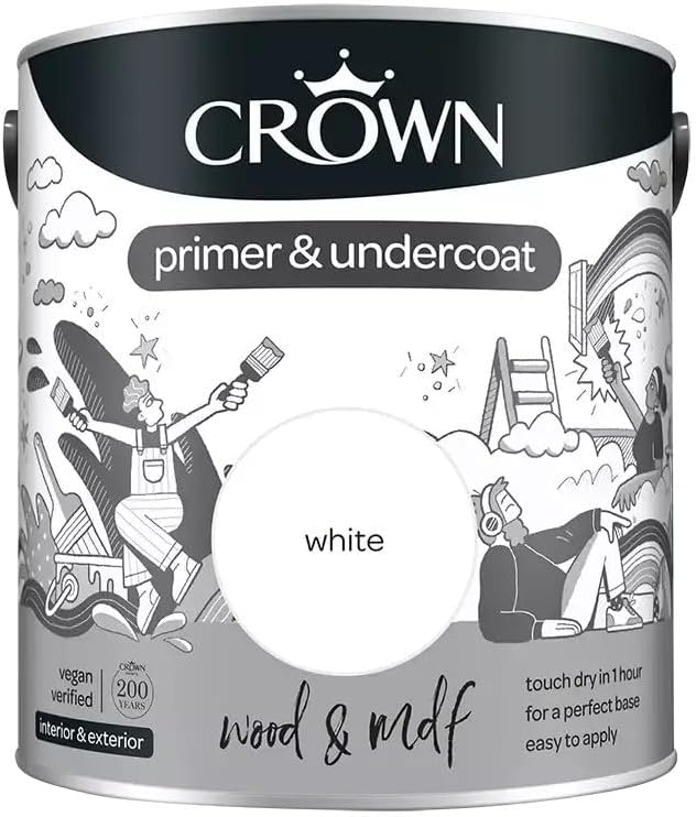 Crown Wood &  MDF | Primer & Undercoat | Quick Drying | White | 2.5L