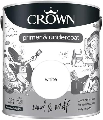 Crown Wood &  MDF | Primer & Undercoat | Quick Drying | White | 2.5L