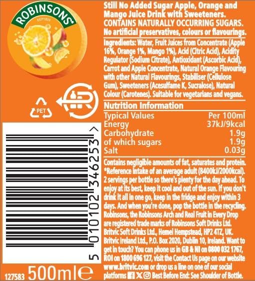 Robinsons RTD Orange & Mango Bottle 12 x 500ml