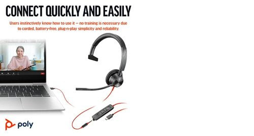 Poly Blackwire 3315 Monaural MS USB-C/A +3.5mm Headset 8X218AA