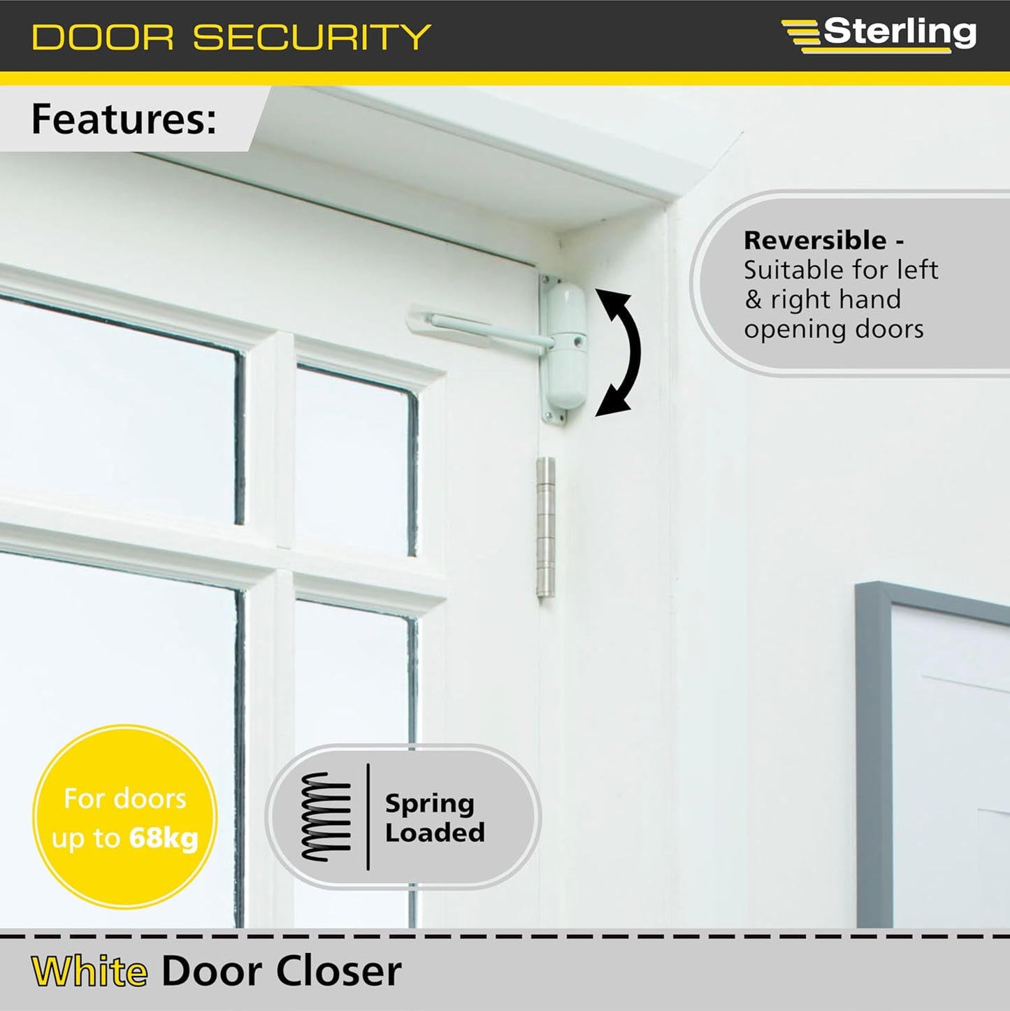 Burg Wachter Spring Loaded Adjustable Auto Closing Door Closer | Home & Commercial | White