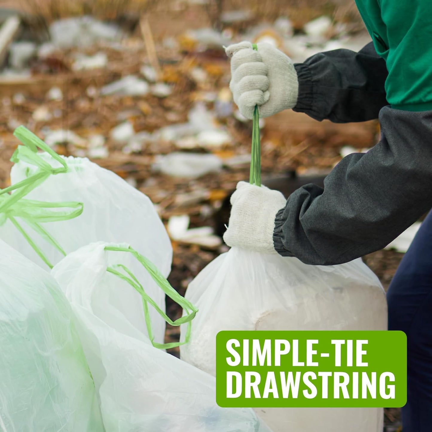 Ecobag - 20 Pack White Kitchen Drawstring Bin Liner - 30L