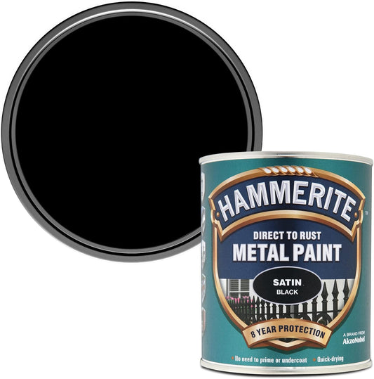 Hammerite Direct to Rust Satin Metal Paint, Black, 750ml