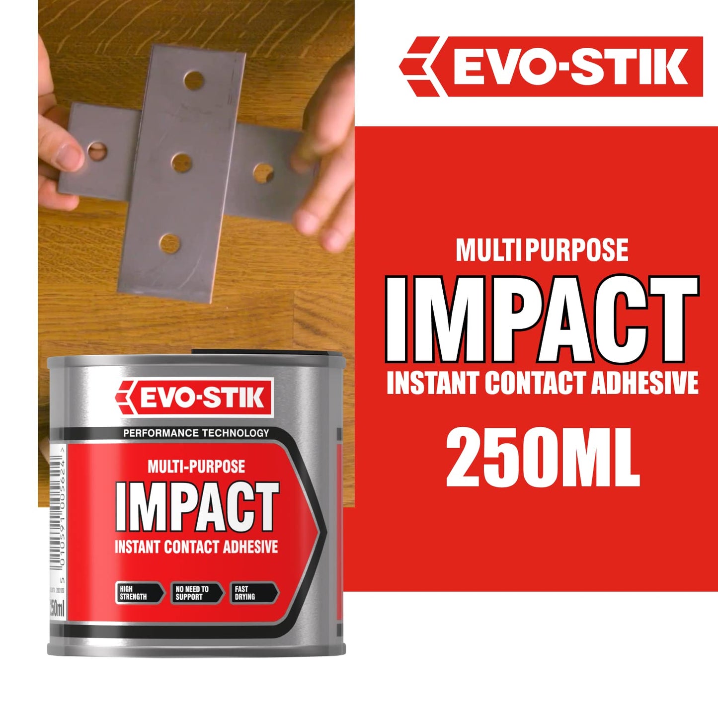 Evo-Stik Impact Adhesive, Multipurpose, High-Strength Adhesive, 250ml Tin.