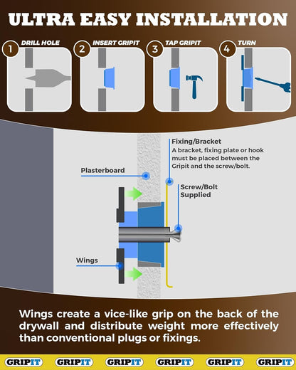 Gripit Brown Plasterboard Fixings - Pack of 25 | Heavy Duty Holds 93kg