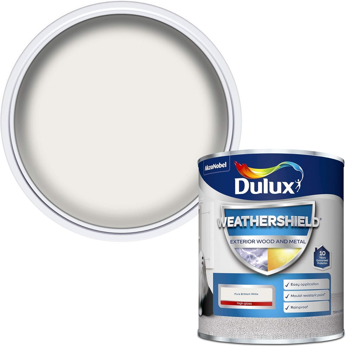 Dulux Weather Shield Exterior High Gloss Paint, 750 Ml - Pure Brilliant White