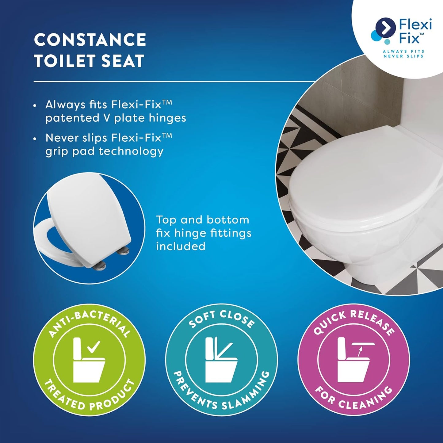 Croydex Constance Flexi-Fix White Universal Toilet Seat Soft Close