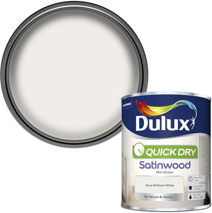 Dulux Quick Dry Satinwood Paint For Wood And Metal - Pure Brilliant White 750ml