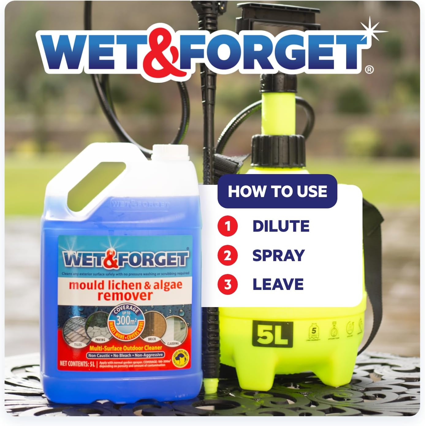 Wet & Forget Mould, Lichen & Algae Remover, Outdoor Patio Cleaner | 5 Litre